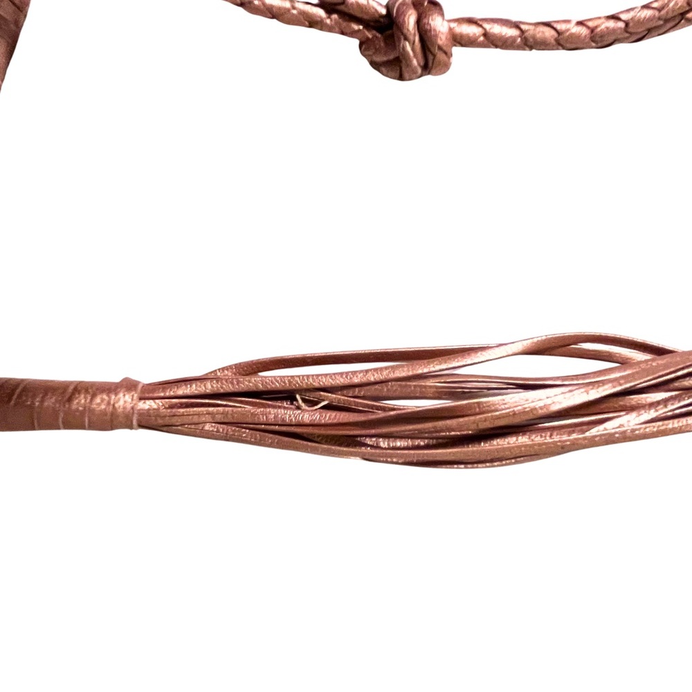 Helen Kaminski Real Leather Metallic Rose Gold Woven Shoulder Bag with Tassels - Picture 13 of 14